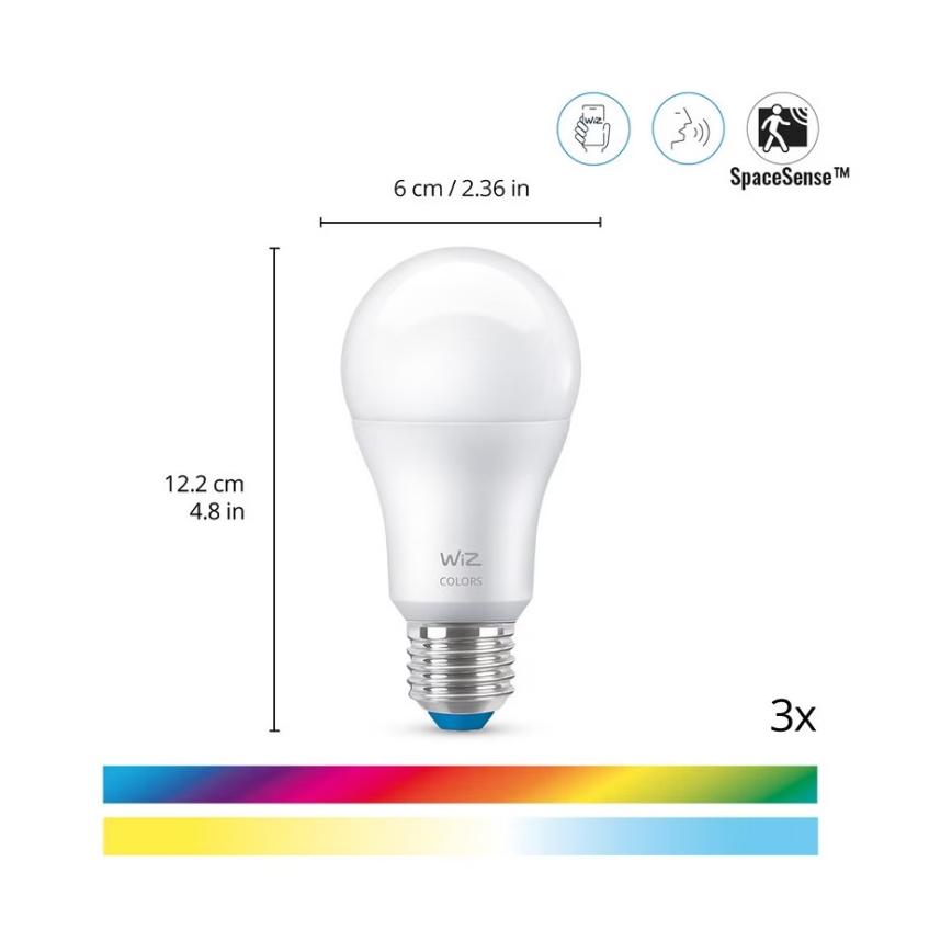 WiZ - Kit de monitoramento doméstico: 1x câmera + 3x lâmpadas LED RGB A60 E27/8,5W/230V Wi-Fi