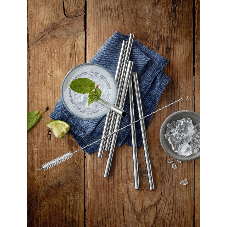 WMF - CONJUNTO 6x Palhinhas em aço inoxidável BARIC + escova de limpeza
