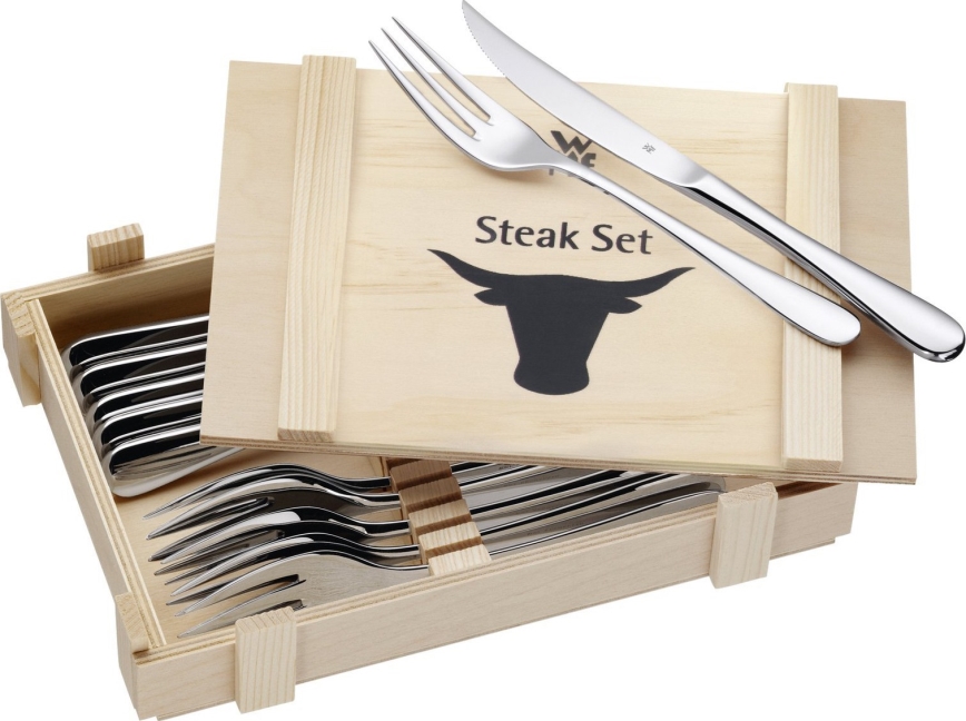 WMF - Conjunto de talheres para carne numa caixa de madeira 12ks