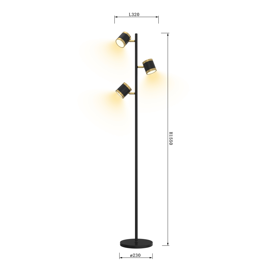 Wofi 3003-304S - Candeeiro de chão LED com regulação TOULOUSE LED/21W/230V preto/dourada