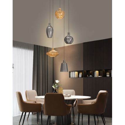 Wofi 5005-501 - Candelabro suspenso ROUEN 5xE14/40W/230V dourada/cinzento