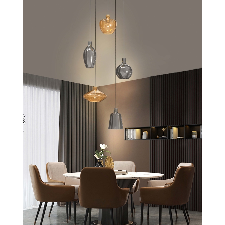 Wofi 5005-501 - Candelabro suspenso ROUEN 5xE14/40W/230V dourada/cinzento
