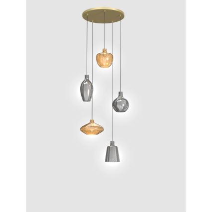Wofi 5005-501 - Candelabro suspenso ROUEN 5xE14/40W/230V dourada/cinzento