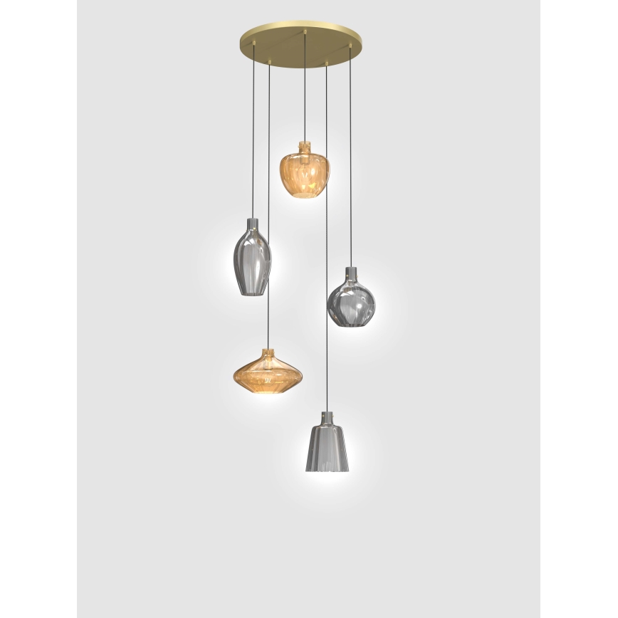 Wofi 5005-501 - Candelabro suspenso ROUEN 5xE14/40W/230V dourada/cinzento