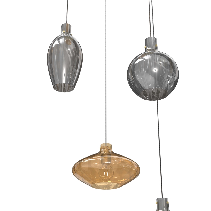 Wofi 5005-501 - Candelabro suspenso ROUEN 5xE14/40W/230V dourada/cinzento