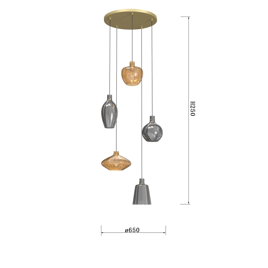 Wofi 5005-501 - Candelabro suspenso ROUEN 5xE14/40W/230V dourada/cinzento