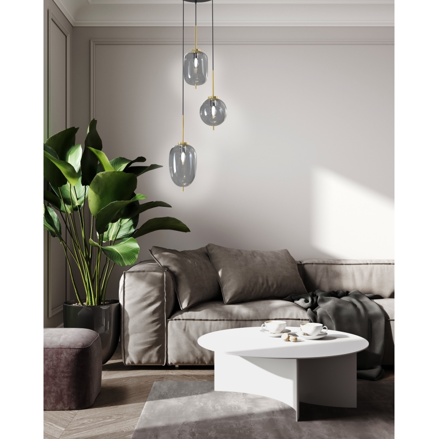 Wofi 5007-302 - Candelabro suspenso BELLEVILLE 3xE14/40W/230V preto/dourada