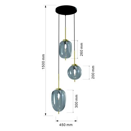 Wofi 5007-302 - Candelabro suspenso BELLEVILLE 3xE14/40W/230V preto/dourada