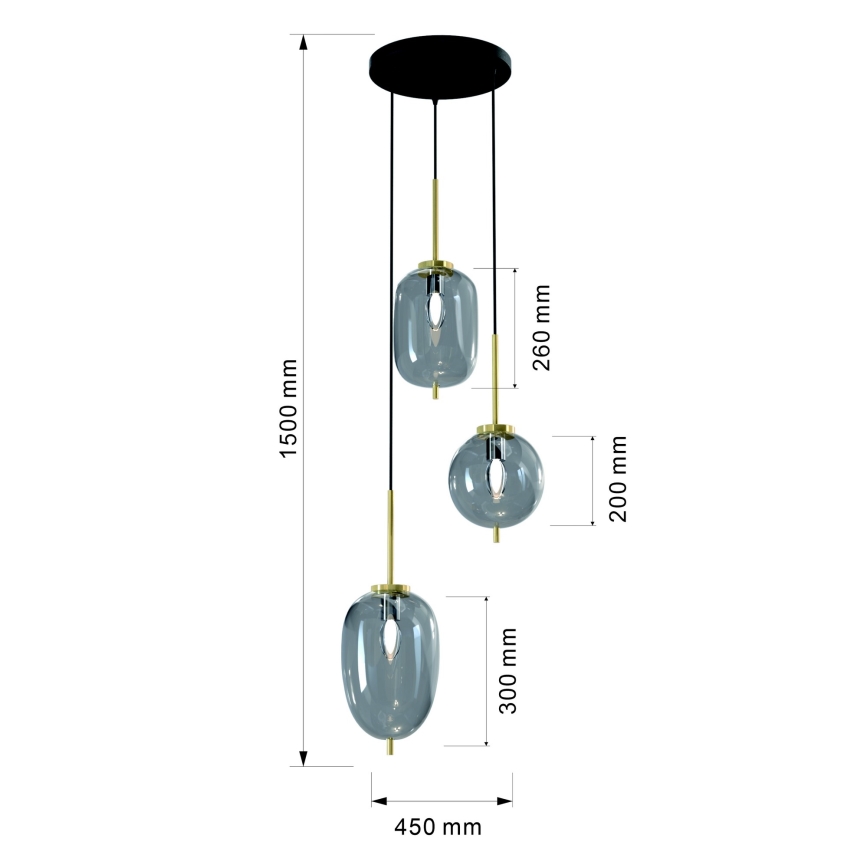 Wofi 5007-302 - Candelabro suspenso BELLEVILLE 3xE14/40W/230V preto/dourada