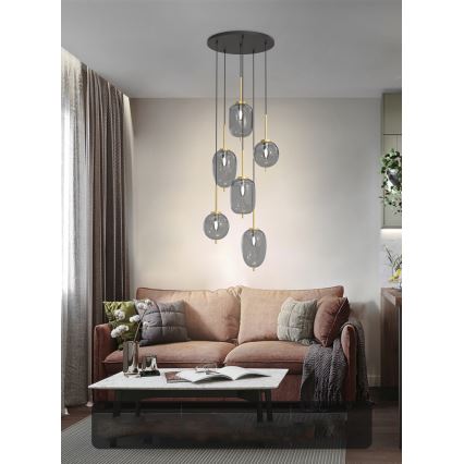Wofi 5007-502 - Candelabro suspenso BELLEVILLE 6xE14/40W/230V preto/dourada