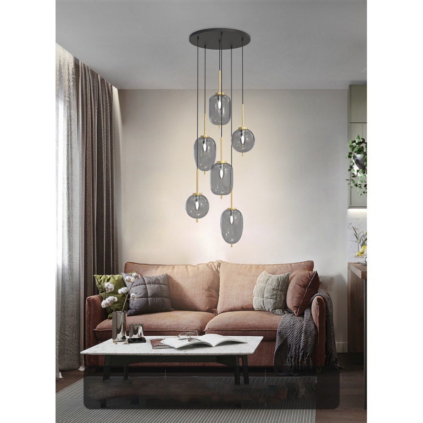 Wofi 5007-502 - Candelabro suspenso BELLEVILLE 6xE14/40W/230V preto/dourada
