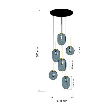 Wofi 5007-502 - Candelabro suspenso BELLEVILLE 6xE14/40W/230V preto/dourada