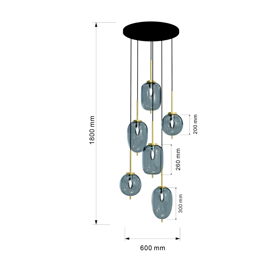 Wofi 5007-502 - Candelabro suspenso BELLEVILLE 6xE14/40W/230V preto/dourada
