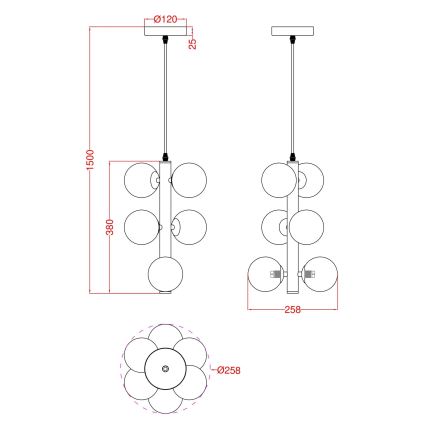 Wofi 6014-605W - Candeeiro suspenso LED VILLA 6xG9/3W/230V preto