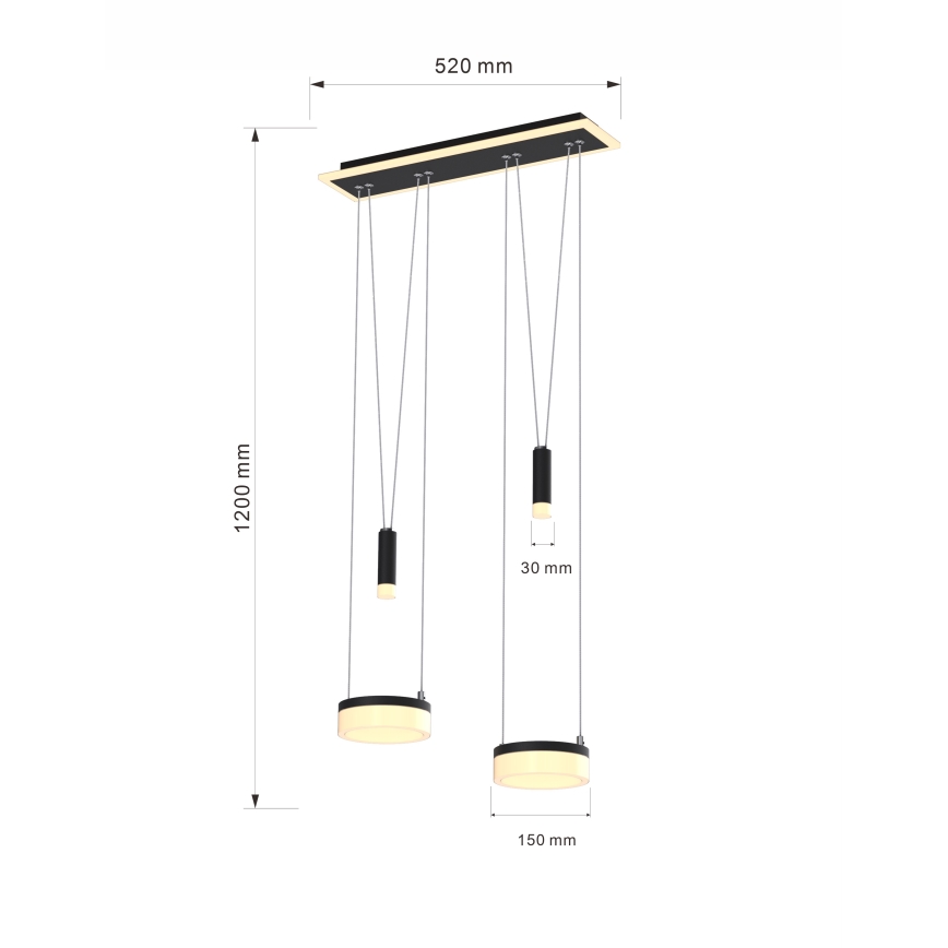 Wofi 6054-502 - Candelabro suspenso LED com regulação JESSE LED/21W/230V preto