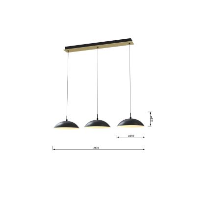Wofi 7001-304 - Candelabro suspenso LED com regulação ROSCOFF LED/29W/230V preto/dourada