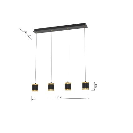 Wofi 7003-404 - Candelabro suspenso LED com regulação TOULOUSE LED/34W/230V preto/dourada