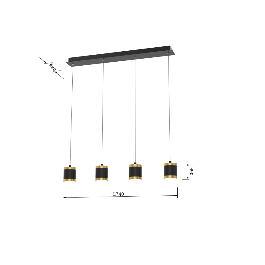 Wofi 7003-404 - Candelabro suspenso LED com regulação TOULOUSE LED/34W/230V preto/dourada