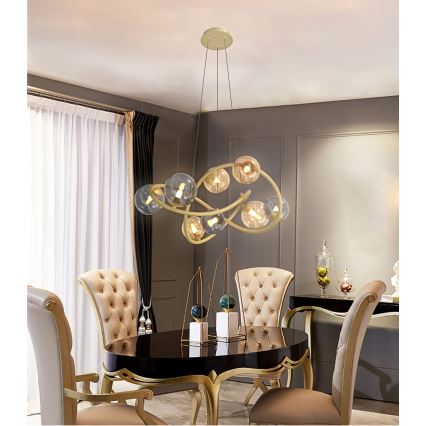 Wofi 7014-804 - Candelabro suspenso LED NANCY 8xG9/3,5W/230V dourada/cinzento