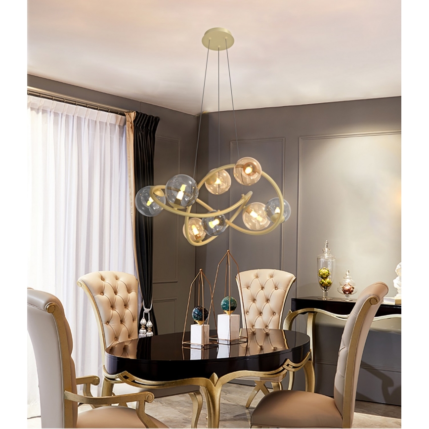 Wofi 7014-804 - Candelabro suspenso LED NANCY 8xG9/3,5W/230V dourada/cinzento