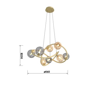Wofi 7014-804 - Candelabro suspenso LED NANCY 8xG9/3,5W/230V dourada/cinzento