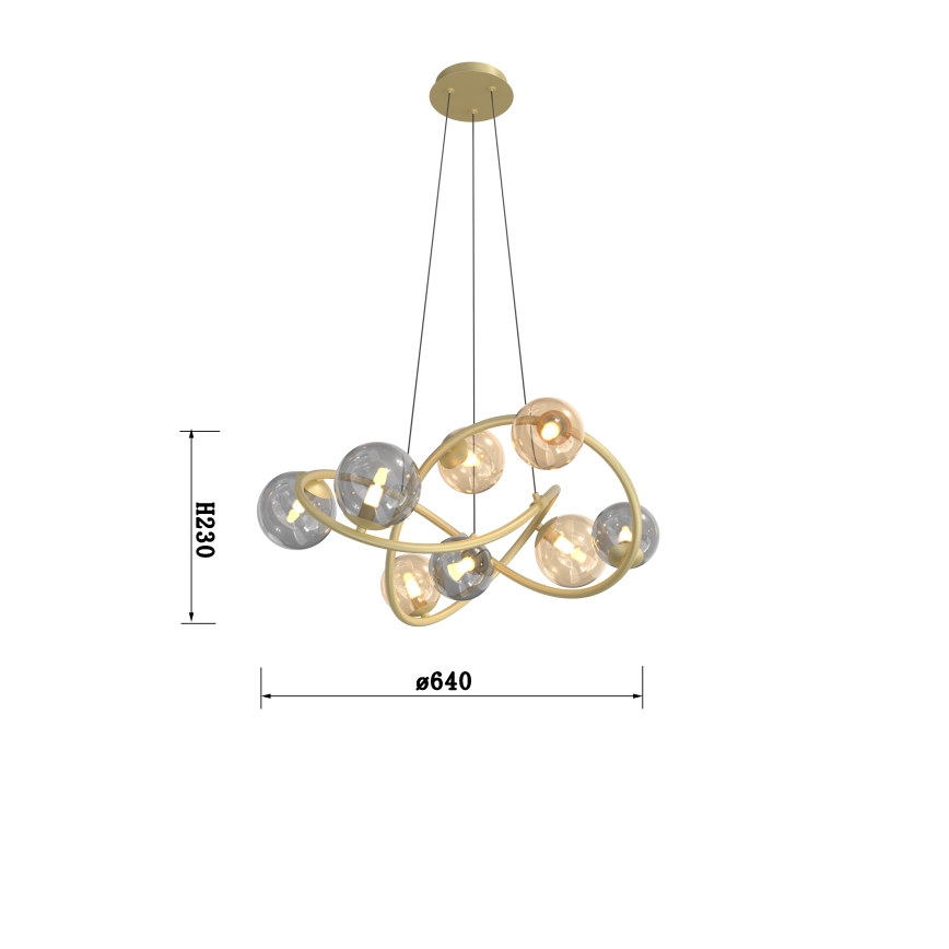 Wofi 7014-804 - Candelabro suspenso LED NANCY 8xG9/3,5W/230V dourada/cinzento