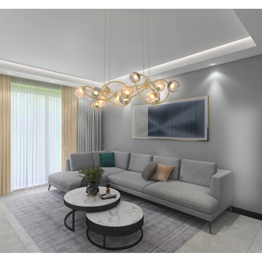 Wofi 7015-1404 - Candelabro suspenso LED METZ 14xG9/3,5W/230V dourada/cinzento