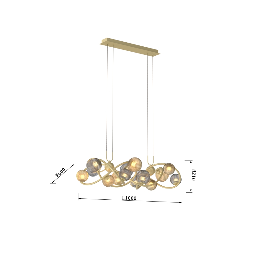 Wofi 7015-1404 - Candelabro suspenso LED METZ 14xG9/3,5W/230V dourada/cinzento