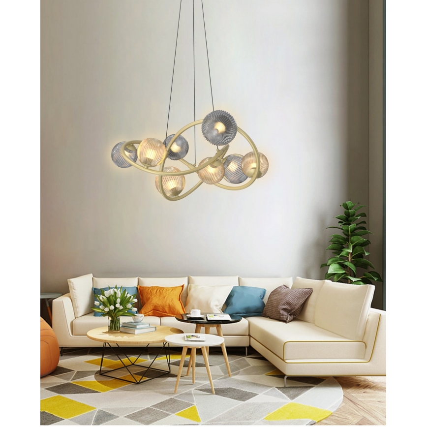 Wofi 7015-804 - Candelabro suspenso LED METZ 8xG9/3,5W/230V dourada/cinzento