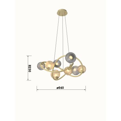 Wofi 7015-804 - Candelabro suspenso LED METZ 8xG9/3,5W/230V dourada/cinzento