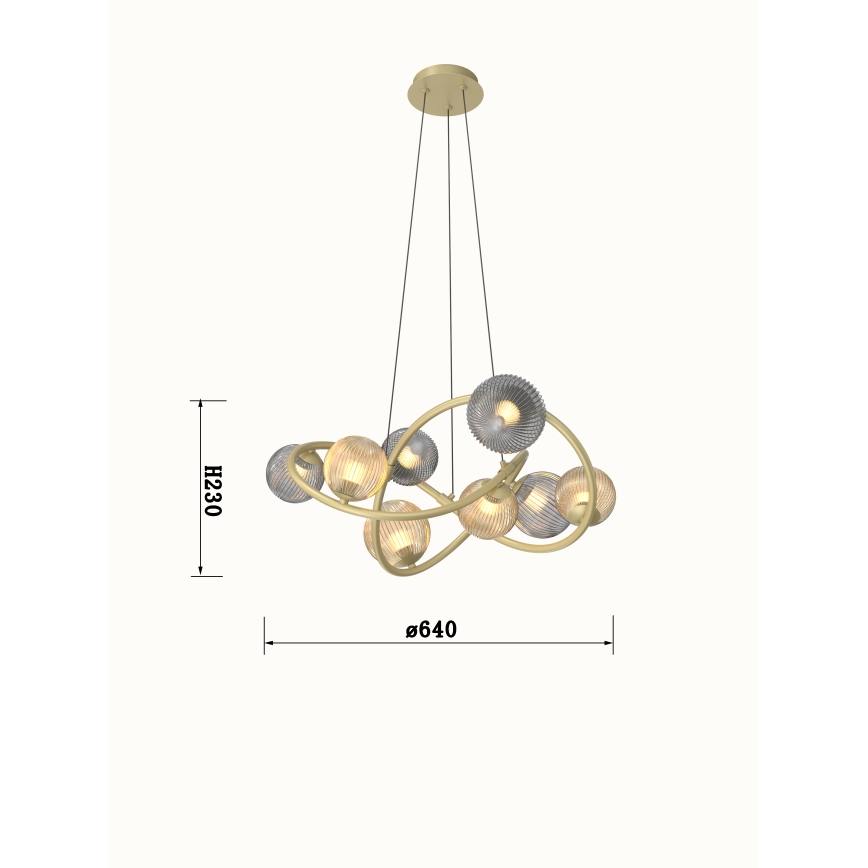 Wofi 7015-804 - Candelabro suspenso LED METZ 8xG9/3,5W/230V dourada/cinzento