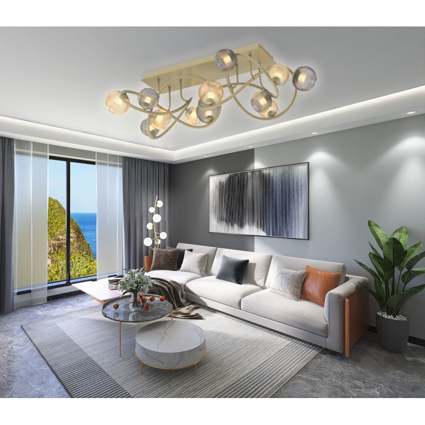 Wofi 9015-1204 - Candelabro integrado LED METZ 12xG9/3,5W/230V dourada/cinzento
