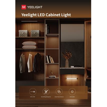 Yeelight - LED Iluminação para mobília recarregável com regulação com sensor LED/1,8W/1100 mAh 4000K 20 cm prateado