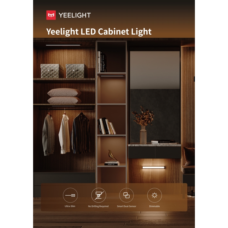 Yeelight - LED Iluminação para mobília recarregável com regulação com sensor LED/1,8W/1100 mAh 4000K 20 cm prateado