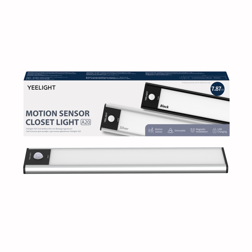 Yeelight - LED Iluminação para mobília recarregável com regulação com sensor LED/1,8W/1100 mAh 4000K 20 cm prateado