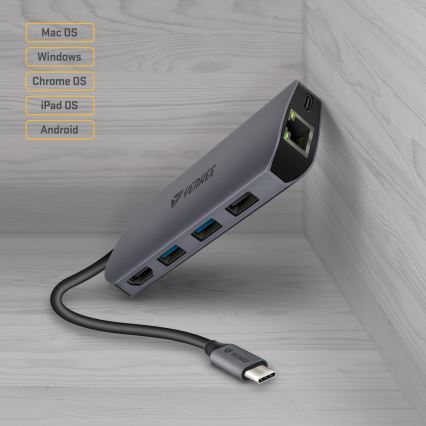 Yenkee - Adaptador multi-portas 8 em 1 USB tipo C