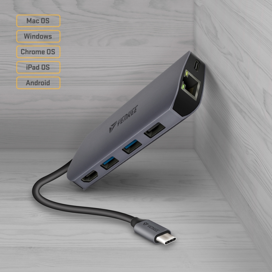 Yenkee - Adaptador multi-portas 8 em 1 USB tipo C
