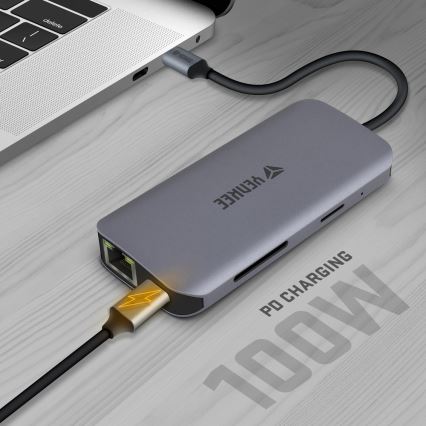 Yenkee - Adaptador multi-portas 8 em 1 USB tipo C