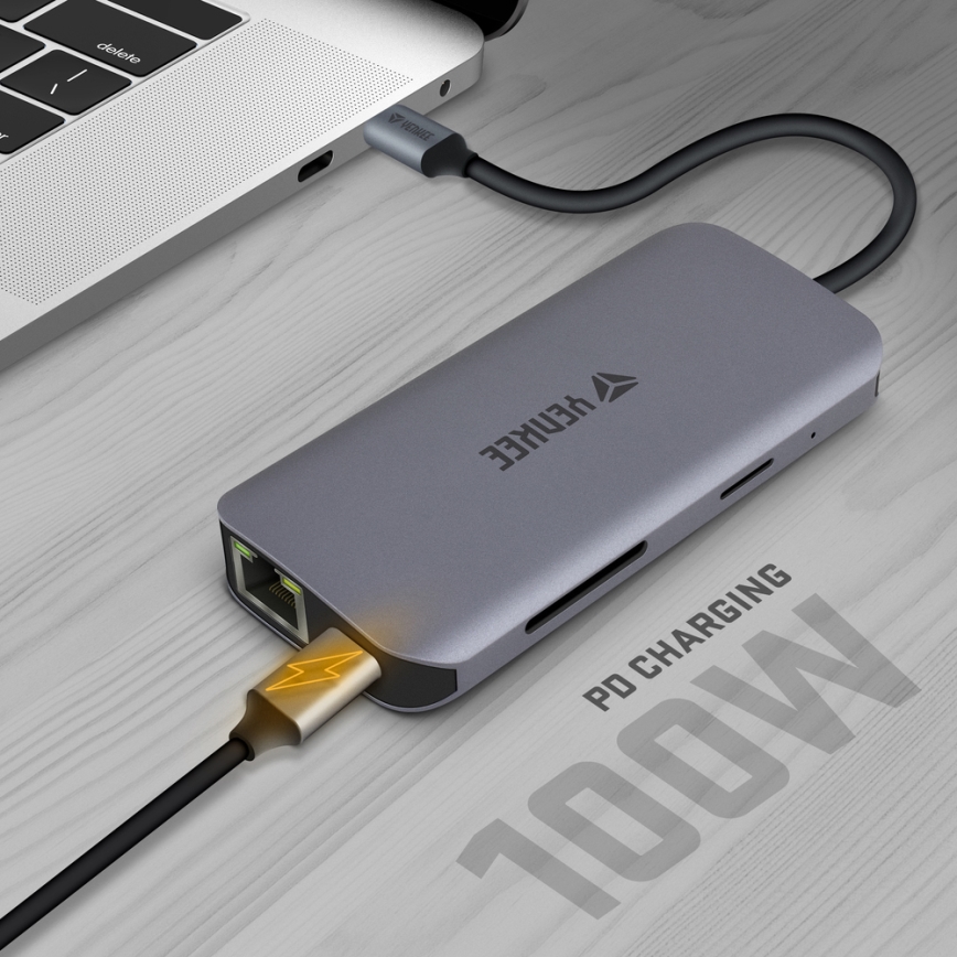 Yenkee - Adaptador multi-portas 8 em 1 USB tipo C