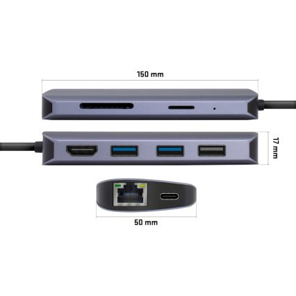 Yenkee - Adaptador multi-portas 8 em 1 USB tipo C