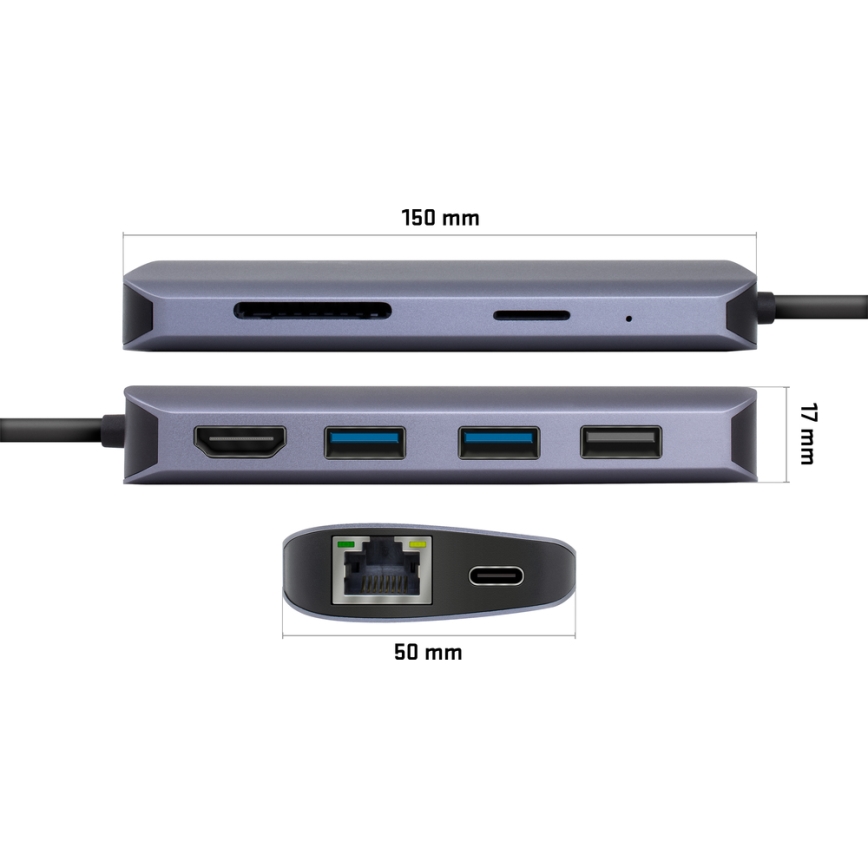 Yenkee - Adaptador multi-portas 8 em 1 USB tipo C