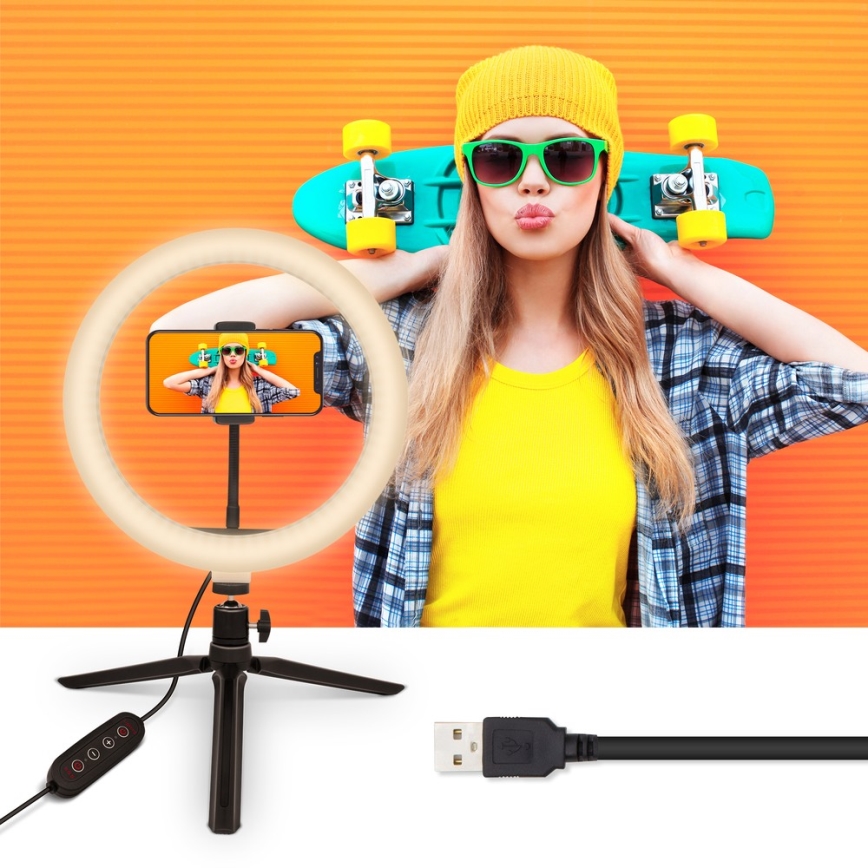 Yenkee - Candeeiro LED RGB Regulável com tripé e suporte para vlogging LED/5V + controlo remoto