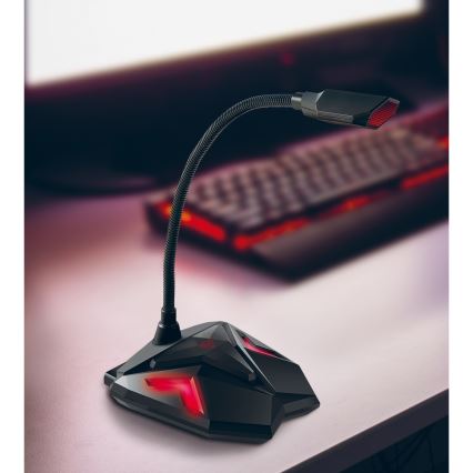 Yenkee - Microfone USB para gaming LED 5V preto/vermelho