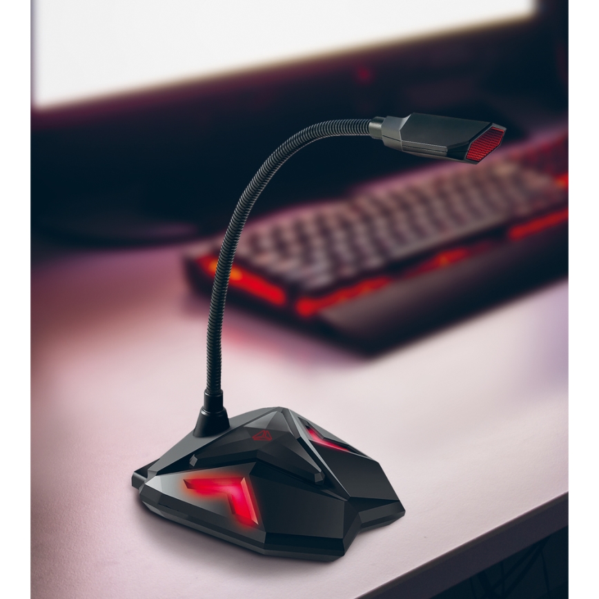 Yenkee - Microfone USB para gaming LED 5V preto/vermelho