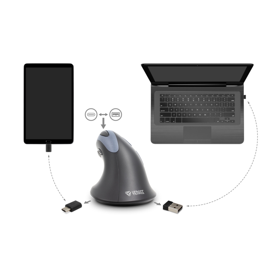 Yenkee - Rato ergonómico 1000/1600 DPI 1xAA preto