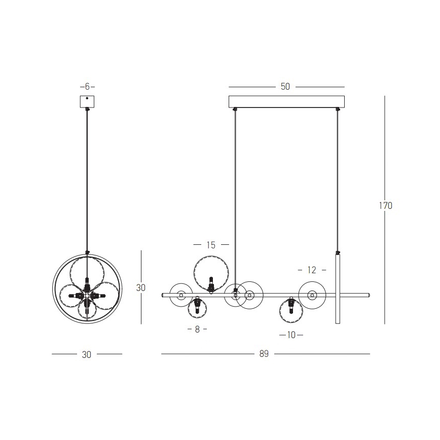 Zambelis 22063 - Candelabro suspenso LED com regulação LED/14W + 7xG9/7W/230V