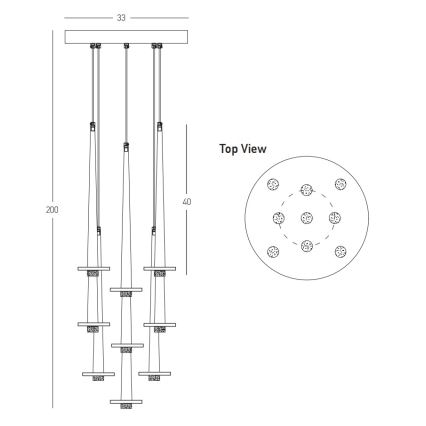 Zambelis 22113 - Candelabro suspenso LED com regulação 9xLED/3W/230V CRI90 preto