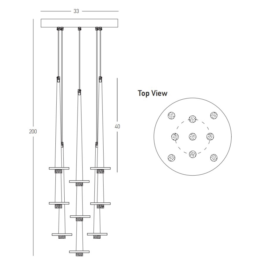 Zambelis 22113 - Candelabro suspenso LED com regulação 9xLED/3W/230V CRI90 preto