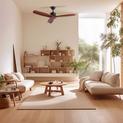 ZEVENTI - Ventilador de teto CUENCA Wi-Fi Tuya preto/carvalho + controlo remoto