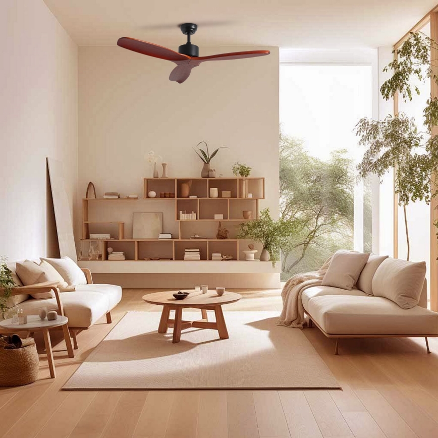 ZEVENTI - Ventilador de teto CUENCA Wi-Fi Tuya preto/carvalho + controlo remoto
